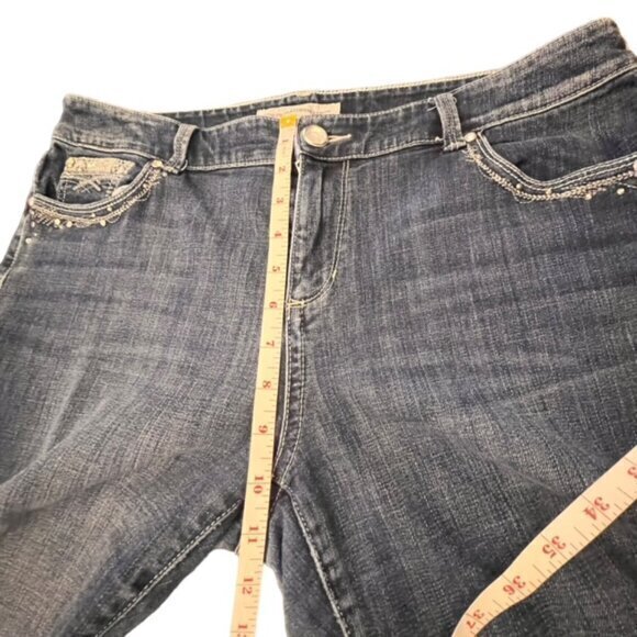 Chico Platinum Jeans Women Size 2 Blue Denim Dark Wash‎ Straight W35 L26.5 BLING - Picture 9 of 16